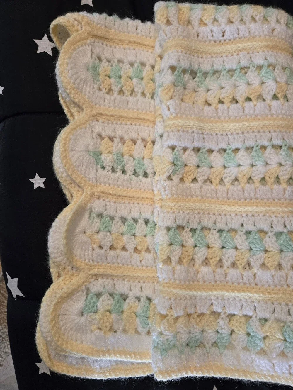 Handmade Neutral Baby Blanket Nursery White Yellow Mint